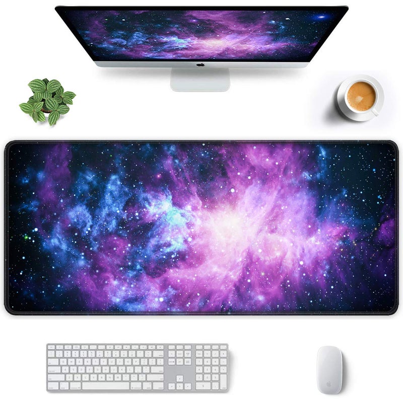 Auhoahsil Large Gaming Mouse Pad, Galaxy Theme XXL 35.4 x 15.7 in Desk Pad Stitched Non-Slip Rubber Long Computer Mousepad Thin Extended Full Size Desk Mat for Desktop, Laptop, Wireless Mice, Purple - Image 1